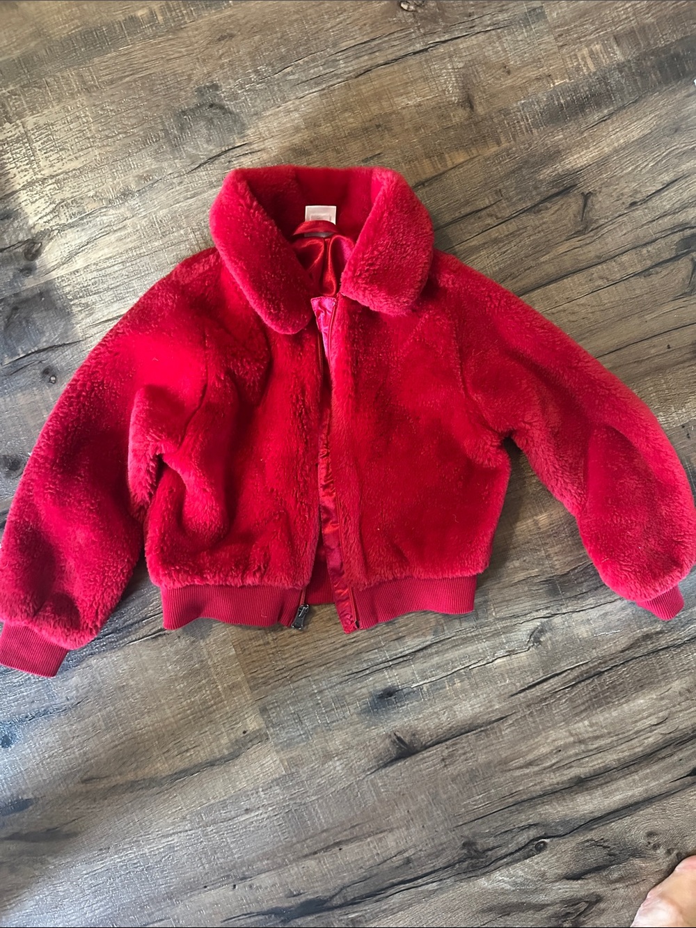 Hanna Andersson Plush Red Faux-Fur Bomber Jacket